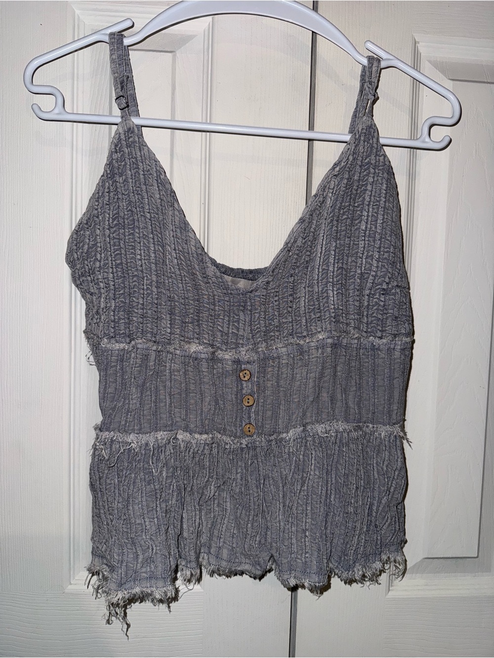 Vintage Gray Textured Camisole with Wooden Buttons